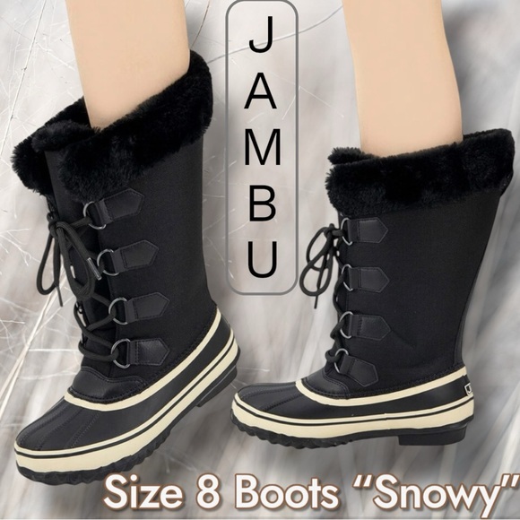 Jambu JBU Black and Cream Winter & Rain Boots w Soft Fur Lining & Trim Size 8 M - Picture 1 of 13